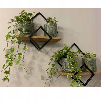 Sieninė lentyna loft stiliaus, pakabinamas augalų laikiklis, ąžuolo "craft" raštas