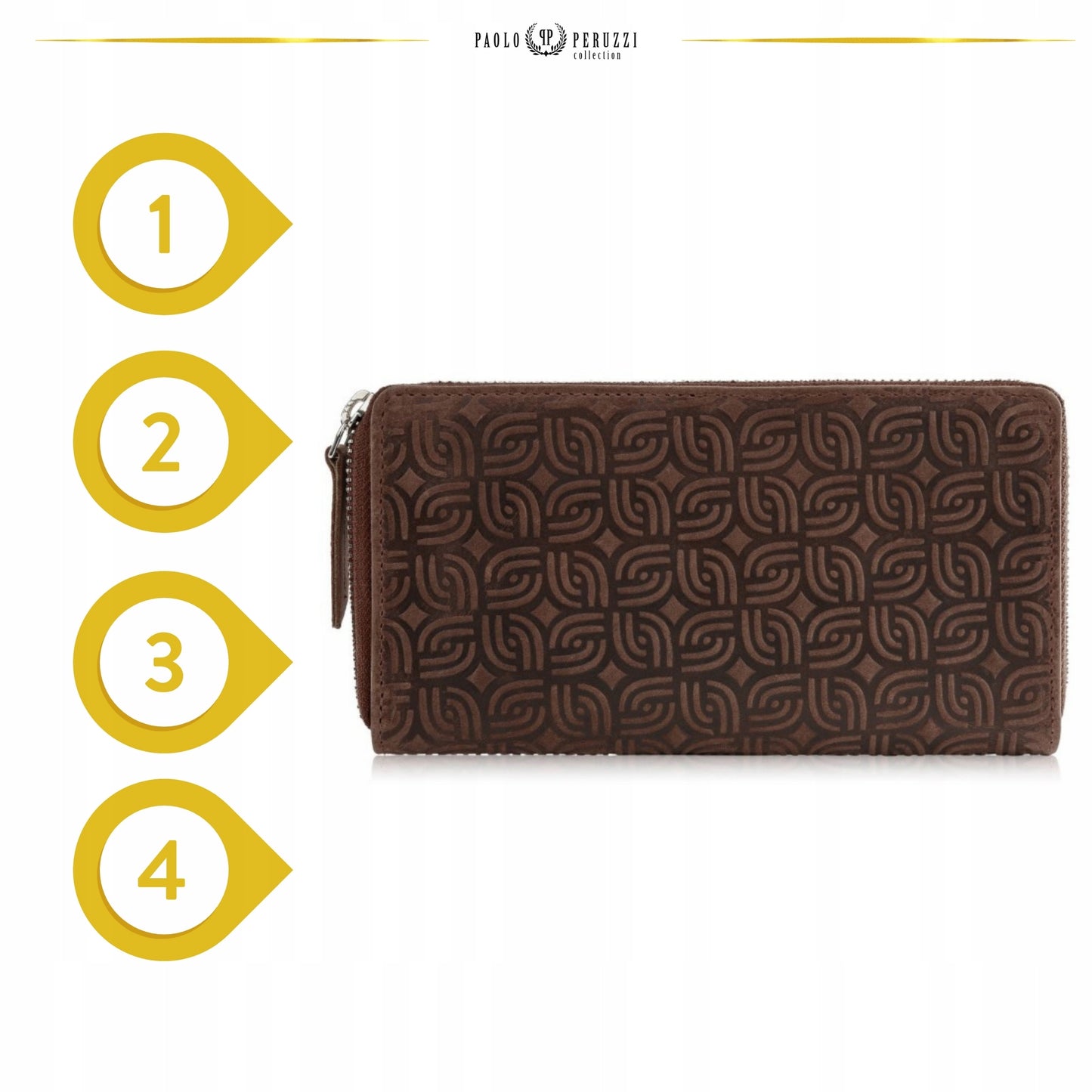 Moteriška odinė ruda didelė piniginė "kopertówka" su geometriniu raštu, RFID