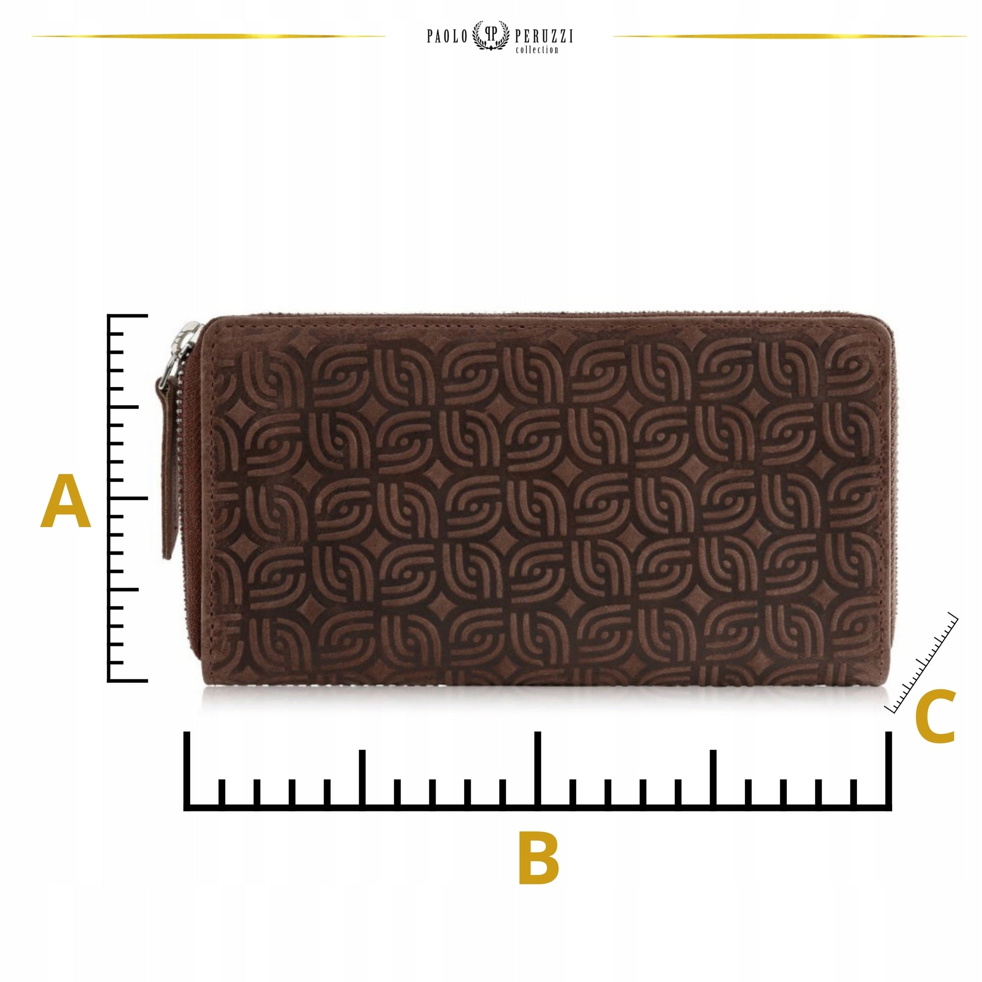 Moteriška odinė ruda didelė piniginė "kopertówka" su geometriniu raštu, RFID