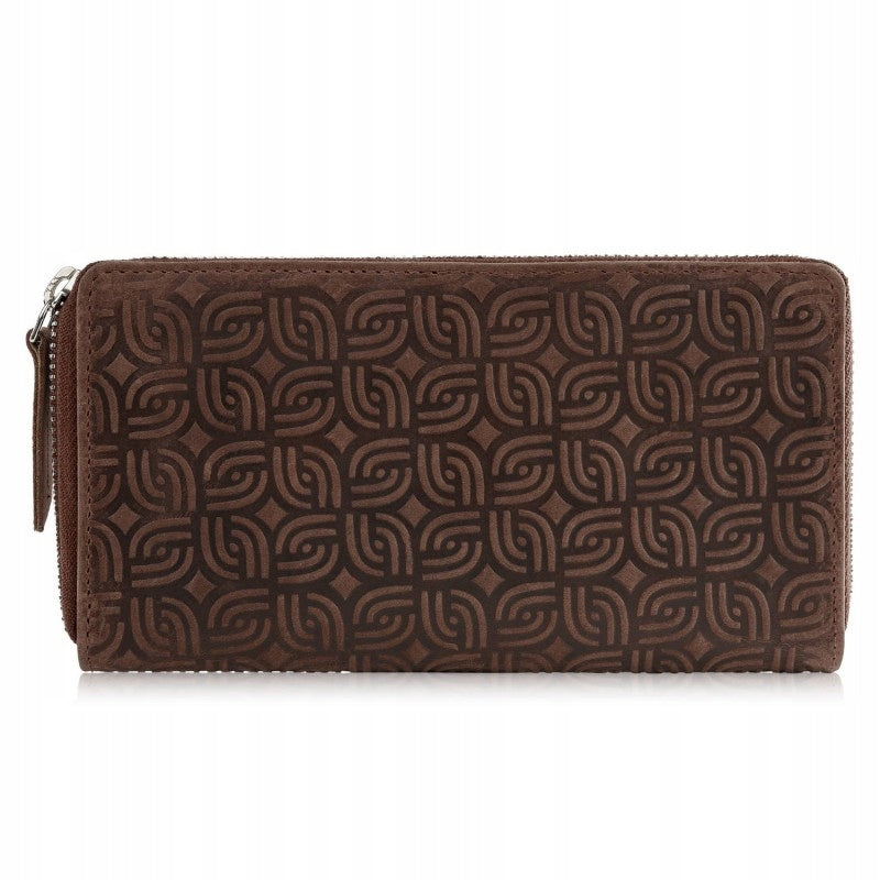 Moteriška odinė ruda didelė piniginė "kopertówka" su geometriniu raštu, RFID