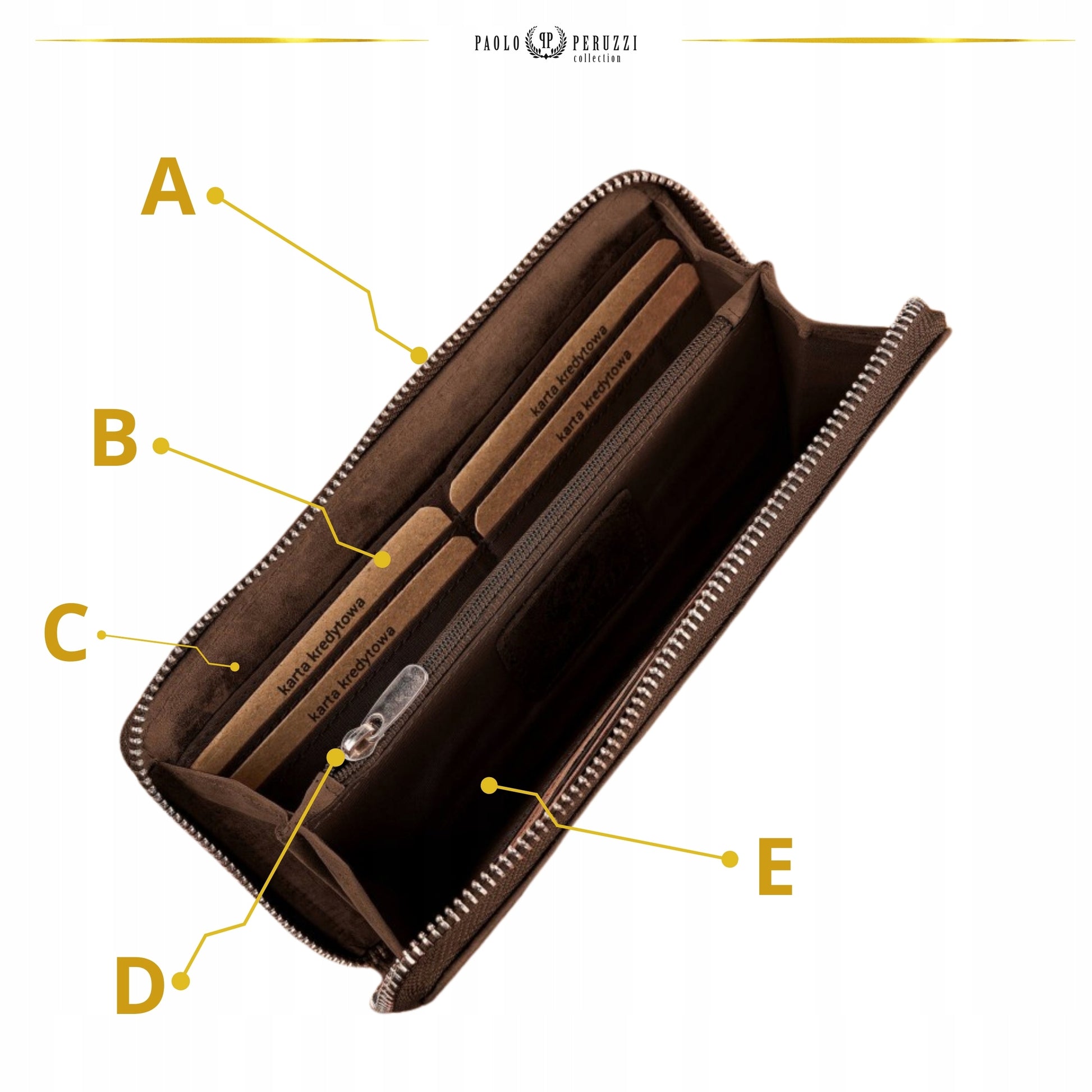 Moteriška odinė ruda didelė piniginė "kopertówka" su geometriniu raštu, RFID