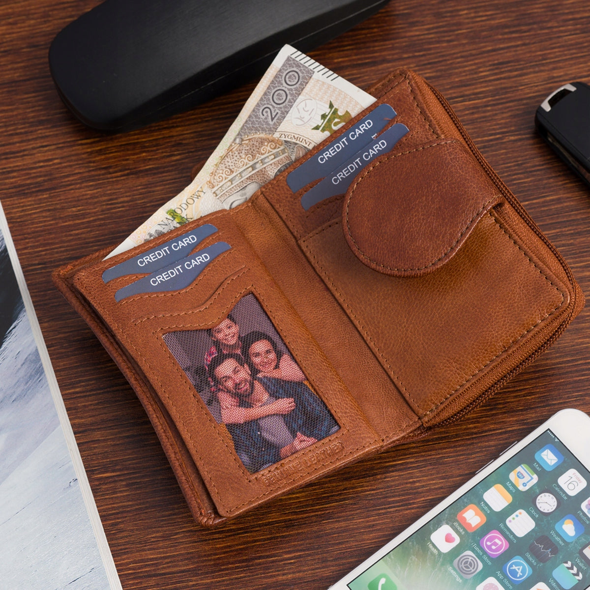 Vertikali moteriška odinė piniginė, vintage stiliaus, ruda, premium natūrali oda Beltimore