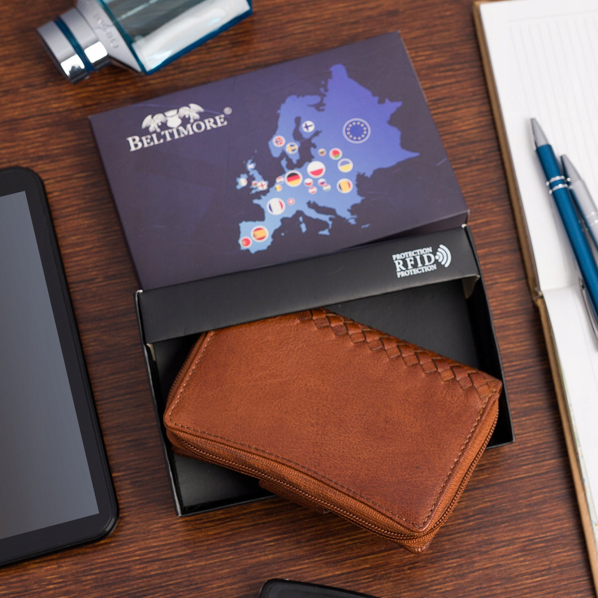 Vertikali moteriška odinė piniginė, vintage stiliaus, ruda, premium natūrali oda Beltimore