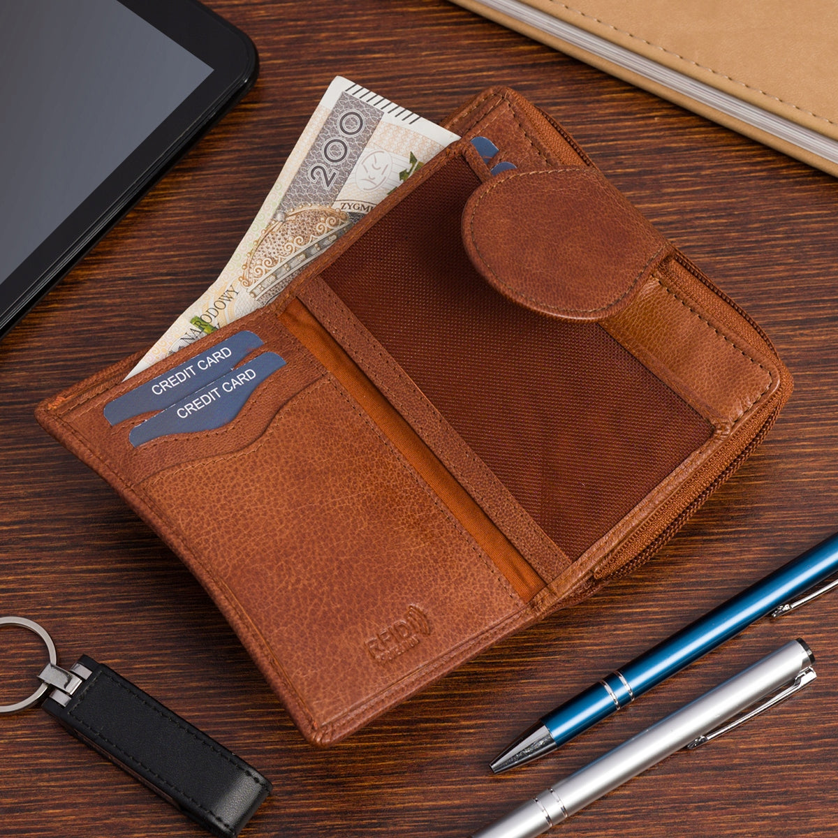 Vertikali moteriška odinė piniginė, vintage stiliaus, ruda, premium natūrali oda Beltimore