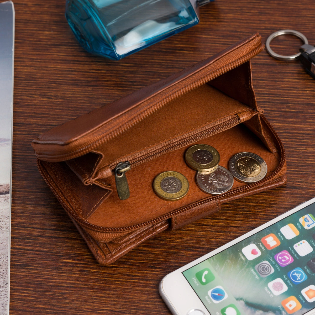 Vertikali moteriška odinė piniginė, vintage stiliaus, ruda, premium natūrali oda Beltimore