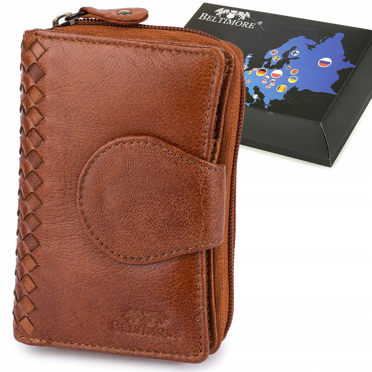 Vertikali moteriška odinė piniginė, vintage stiliaus, ruda, premium natūrali oda Beltimore