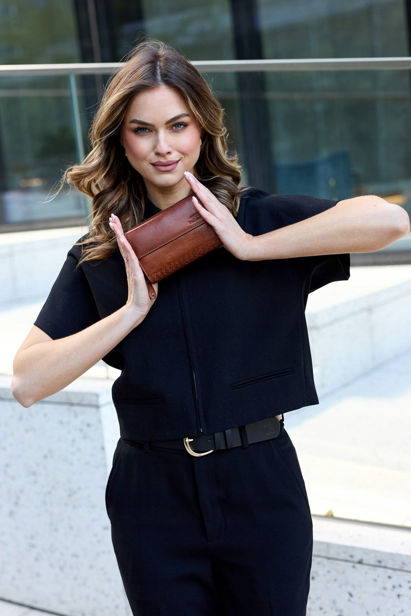 Moteriška odinė horizontali "vintage" pintų raštų didelė "premium" piniginė Beltimore