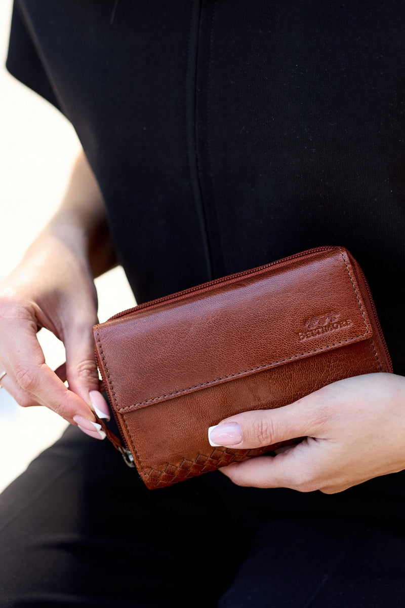 Moteriška odinė horizontali "vintage" pintų raštų didelė "premium" piniginė Beltimore