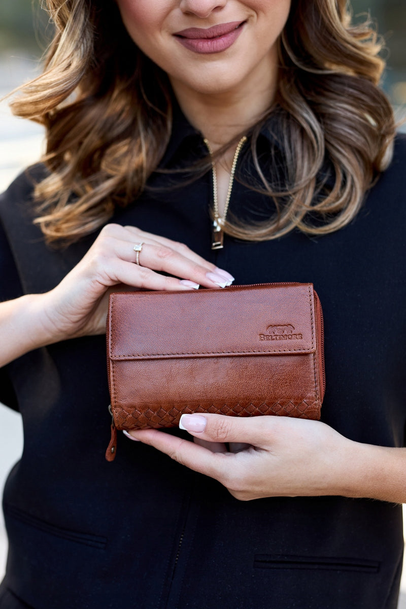 Moteriška odinė horizontali "vintage" pintų raštų didelė "premium" piniginė Beltimore