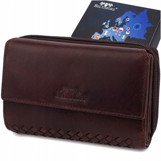 Moteriška odinė horizontali "vintage" pintų raštų didelė "premium" piniginė Beltimore