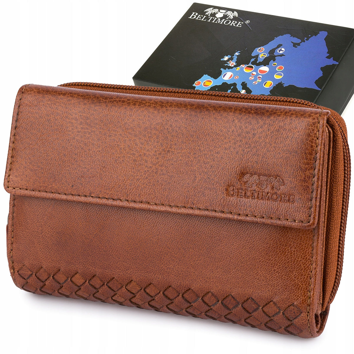 Moteriška odinė horizontali "vintage" pintų raštų didelė "premium" piniginė Beltimore