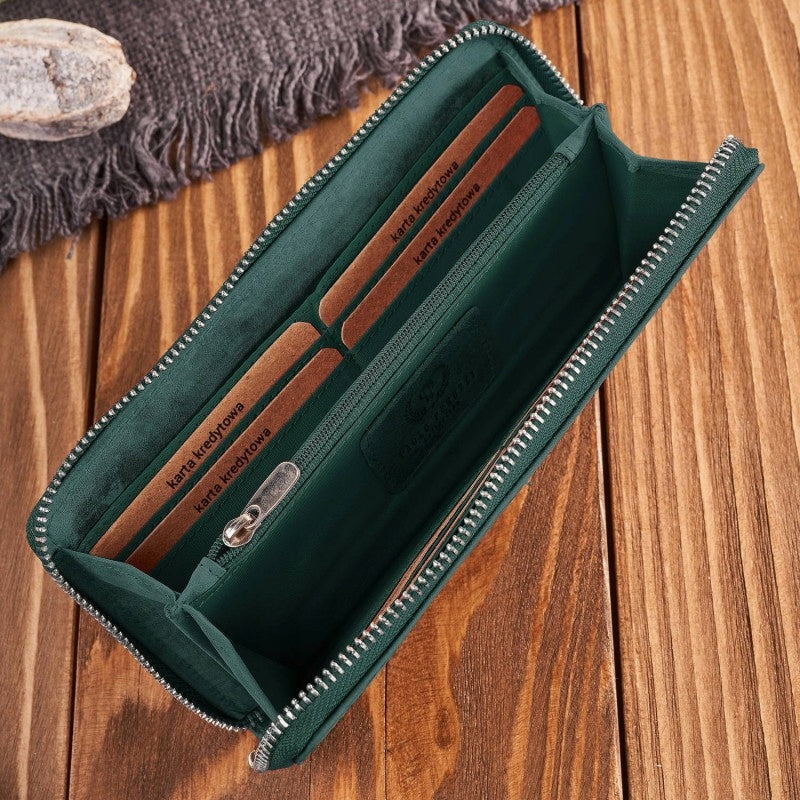 Paolo Peruzzi Moteriška odinė vintage žalia piniginė su užtrauktuku