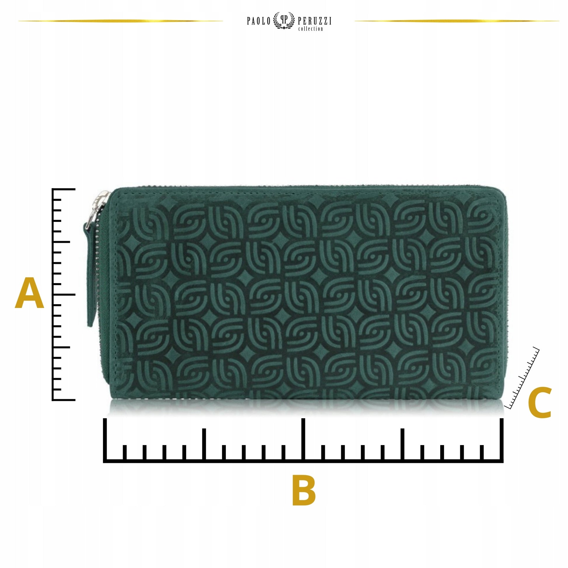 Paolo Peruzzi Moteriška odinė vintage žalia piniginė su užtrauktuku