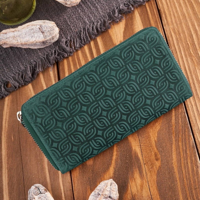 Paolo Peruzzi Moteriška odinė vintage žalia piniginė su užtrauktuku