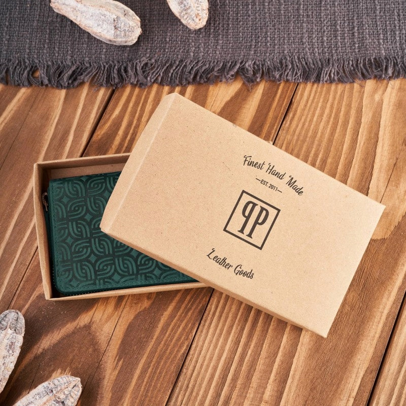 Paolo Peruzzi Moteriška odinė vintage žalia piniginė su užtrauktuku