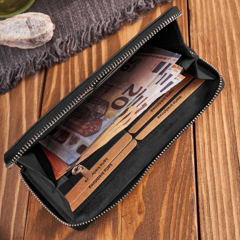 Moteriška odinė piniginė su geometriniu raštu, juoda, vintažinė, Paolo Peruzzi