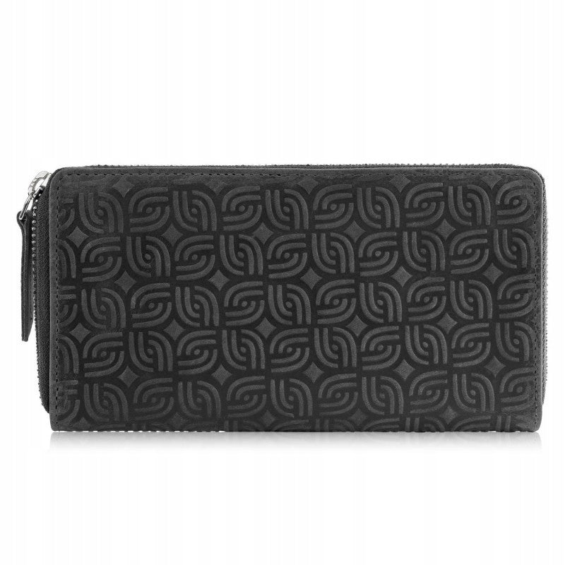 Moteriška odinė piniginė su geometriniu raštu, juoda, vintažinė, Paolo Peruzzi