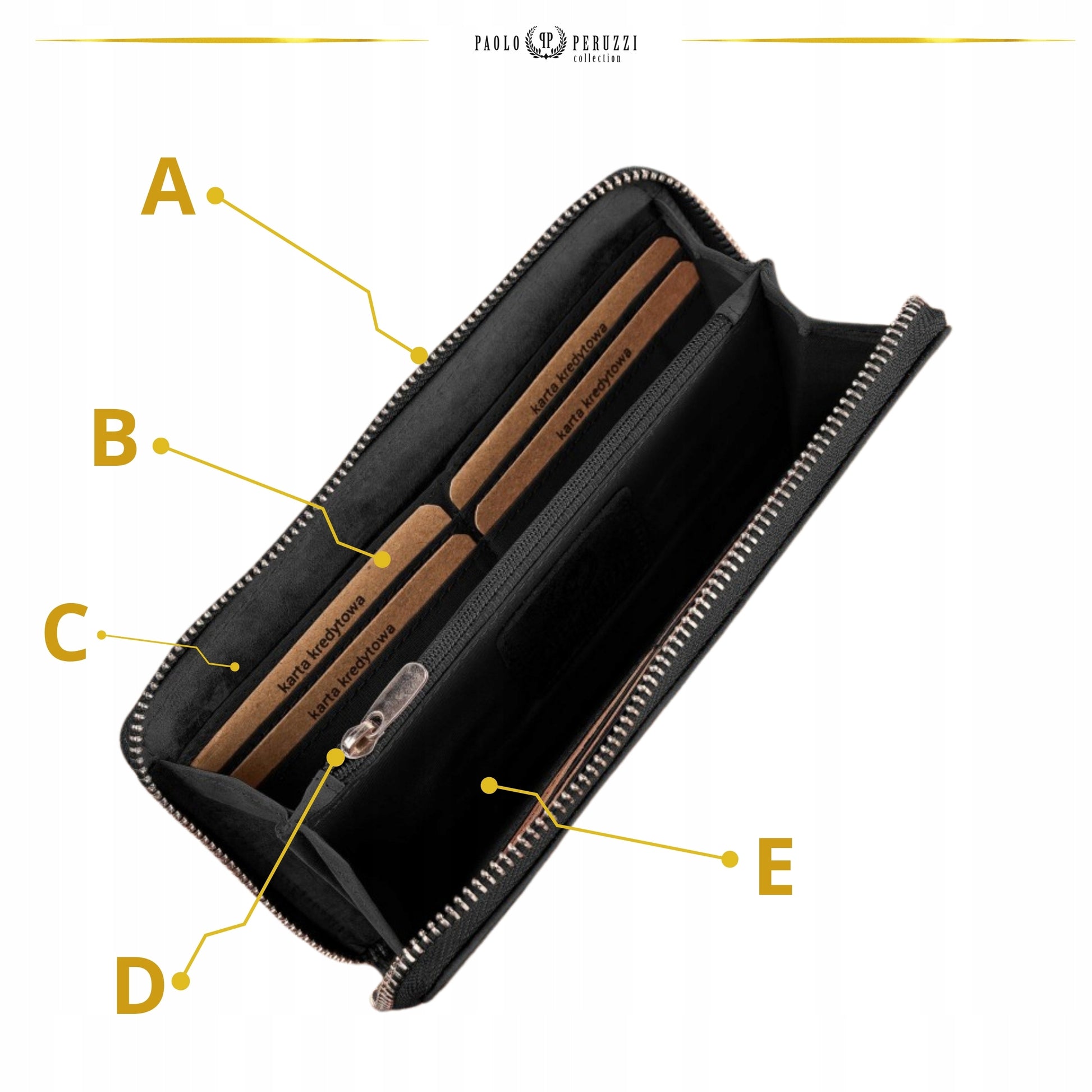 Moteriška odinė piniginė su geometriniu raštu, juoda, vintažinė, Paolo Peruzzi