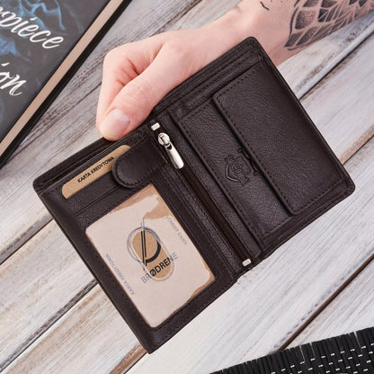 Vyriška odinė piniginė, ruda, klasikinė, elegantiška, Brodrene G-106 RFID