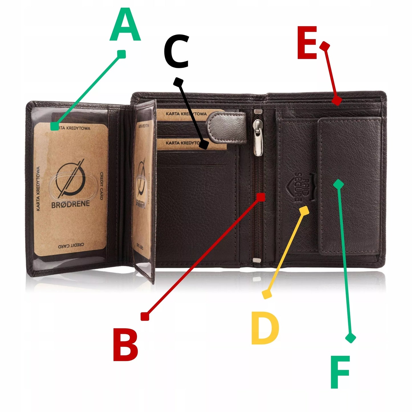 Vyriška odinė piniginė, ruda, klasikinė, elegantiška, Brodrene G-106 RFID