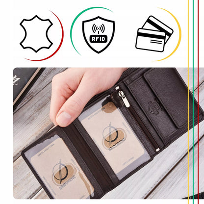 Vyriška odinė piniginė, ruda, klasikinė, elegantiška, Brodrene G-106 RFID