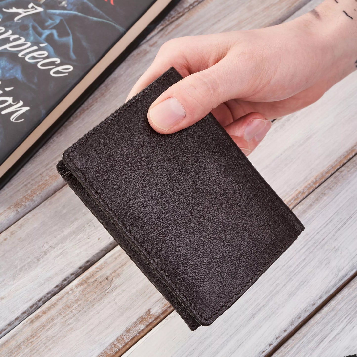 Vyriška odinė piniginė, ruda, klasikinė, elegantiška, Brodrene G-106 RFID