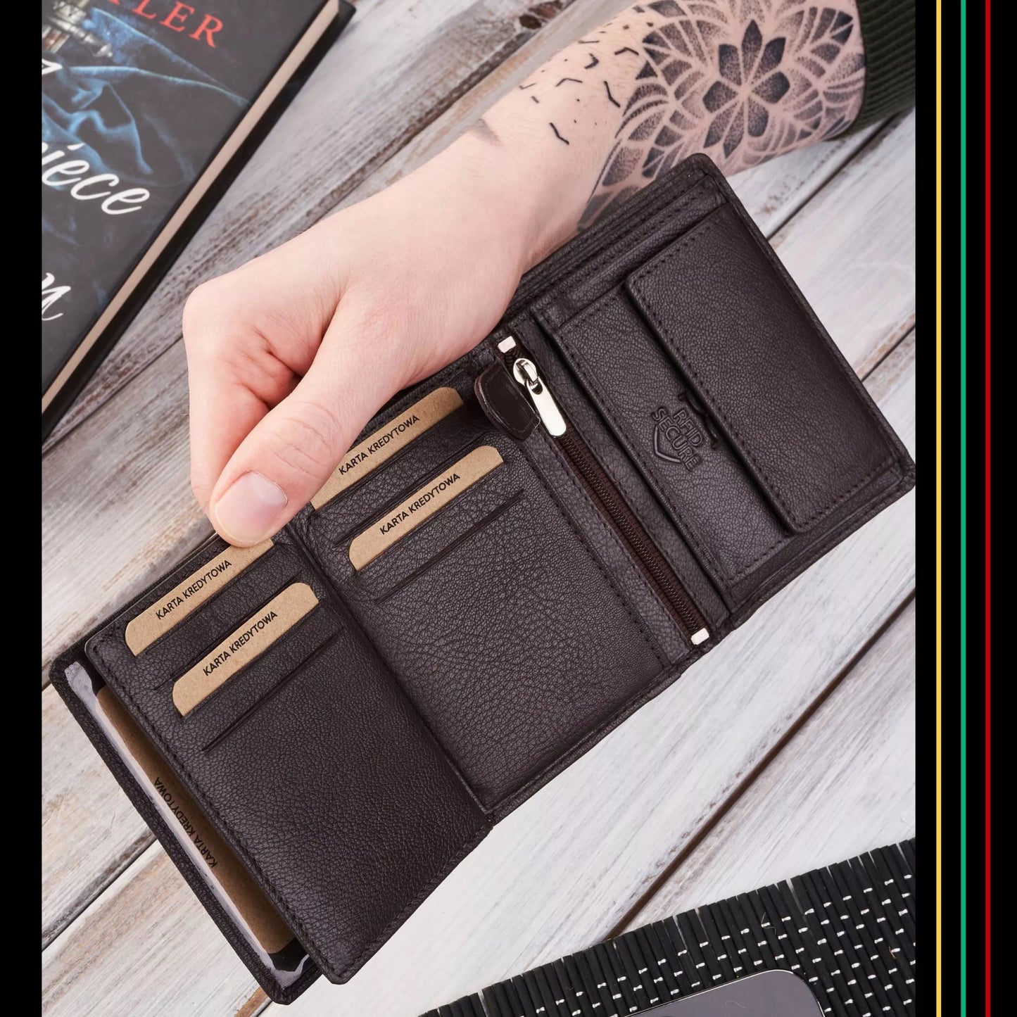 Vyriška odinė piniginė, ruda, klasikinė, elegantiška, Brodrene G-106 RFID
