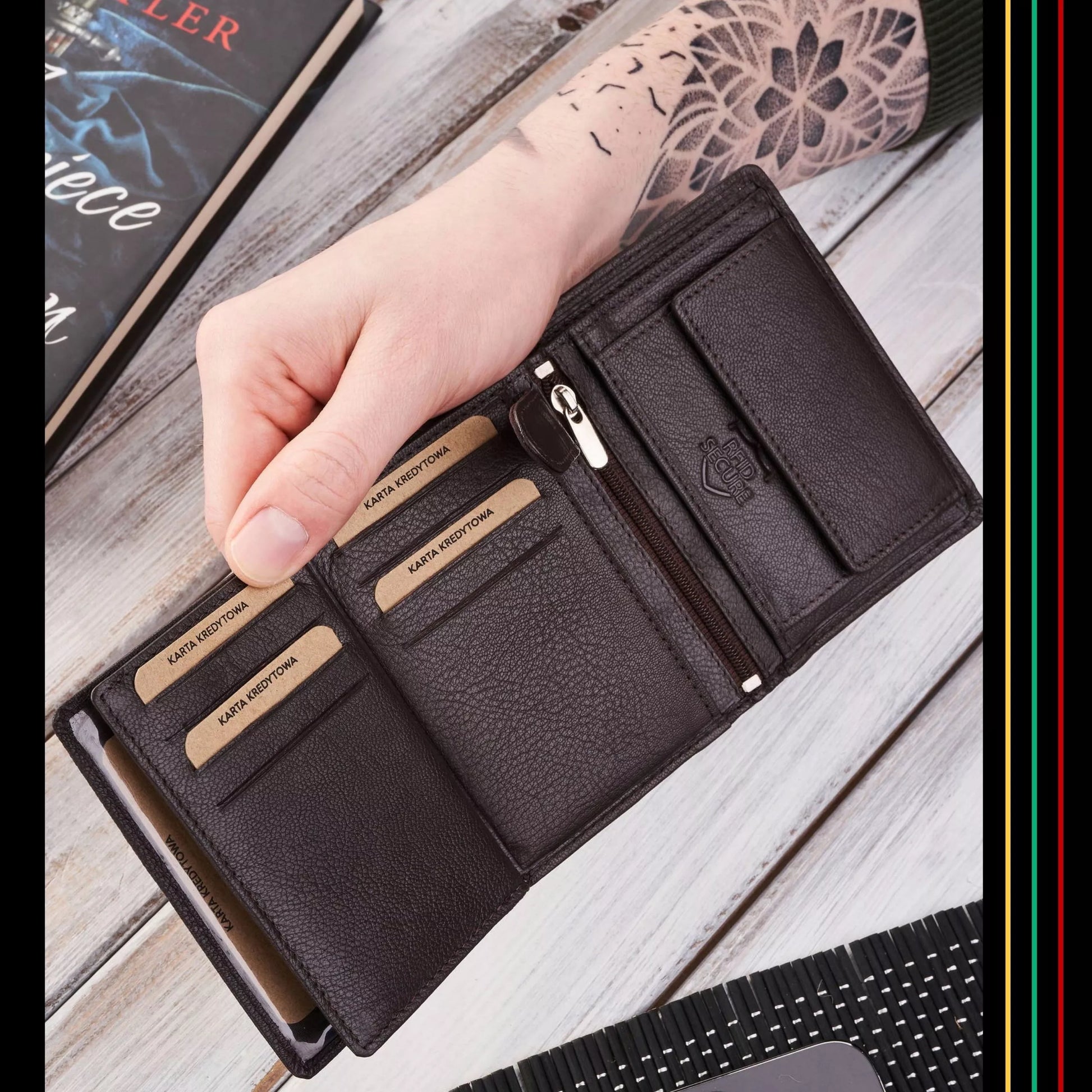 Vyriška odinė piniginė, ruda, klasikinė, elegantiška, Brodrene G-106 RFID