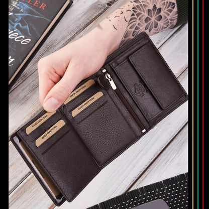 Vyriška odinė piniginė, ruda, klasikinė, elegantiška, Brodrene G-106 RFID