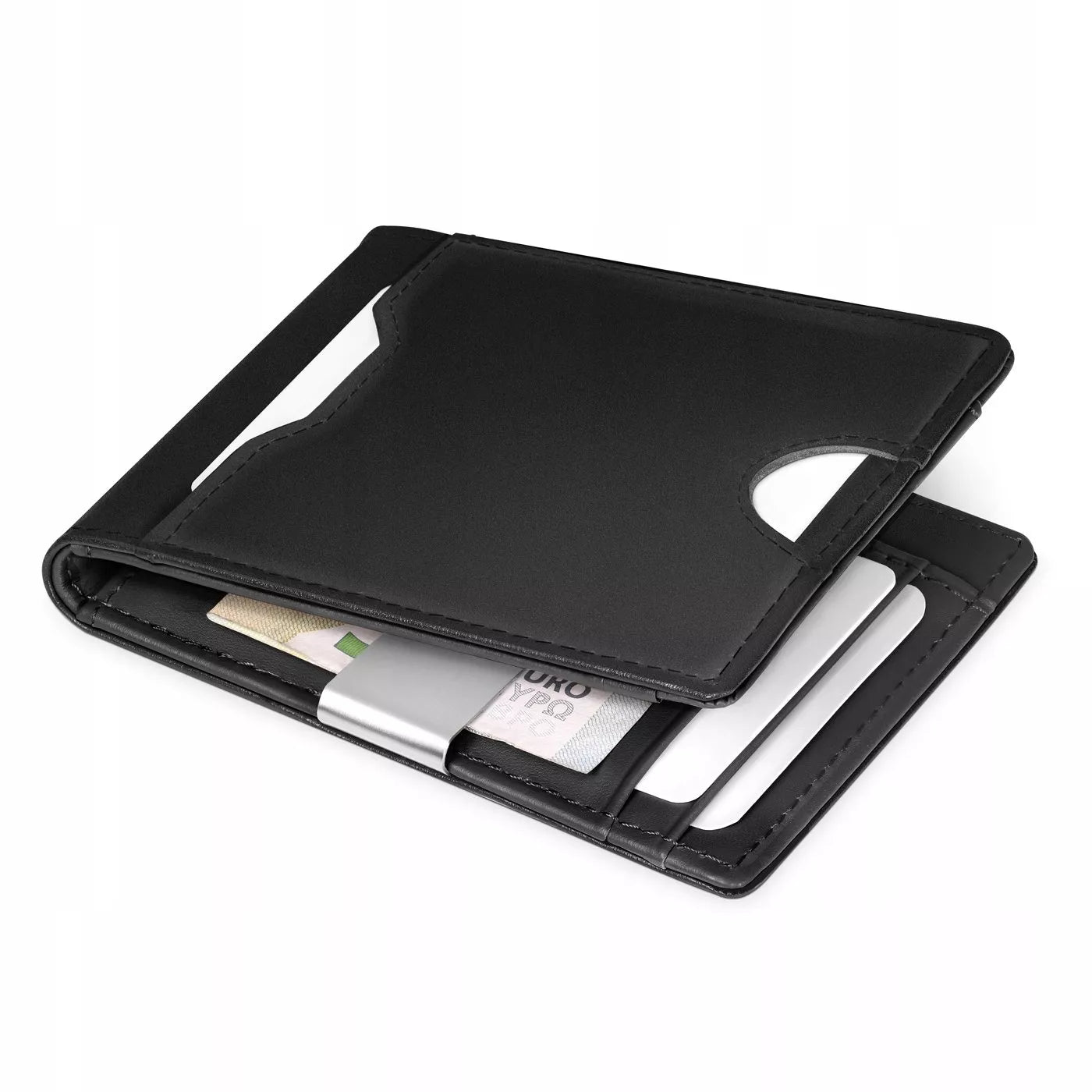 Vyriška odinė piniginė Plona 1,5cm natūrali oda Smart Wallet Juoda