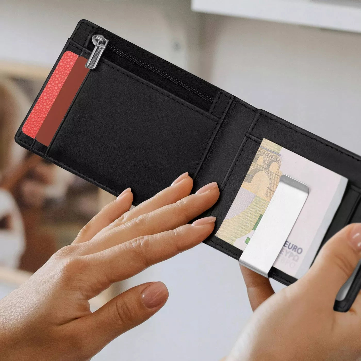 Vyriška odinė piniginė Plona 1,5cm natūrali oda Smart Wallet Juoda
