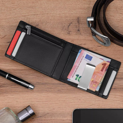 Vyriška odinė piniginė Plona 1,5cm natūrali oda Smart Wallet Juoda
