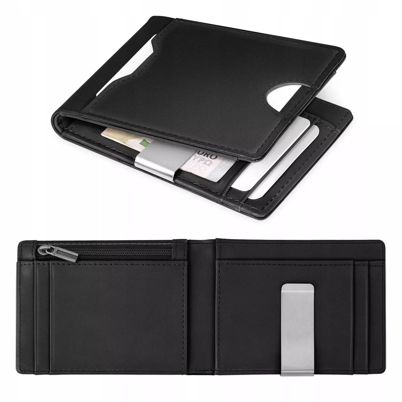 Vyriška odinė piniginė Plona 1,5cm natūrali oda Smart Wallet Juoda