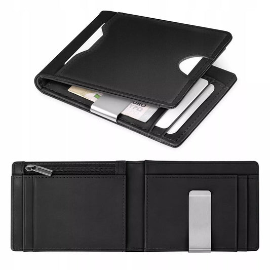 Vyriška odinė piniginė Plona 1,5cm natūrali oda Smart Wallet Juoda