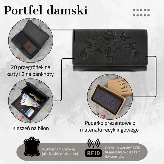 Moteriška odinė piniginė Paolo Peruzzi, juoda, supakuota į dėžutę, su RFID, vintage