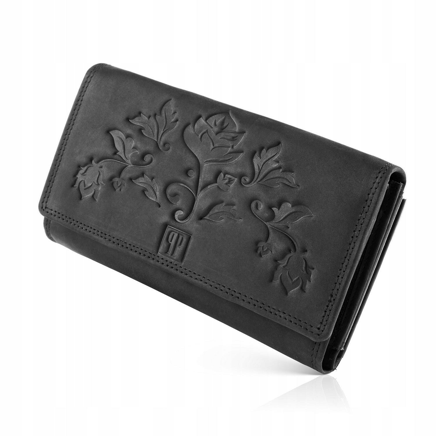 Moteriška odinė piniginė Paolo Peruzzi, juoda, supakuota į dėžutę, su RFID, vintage