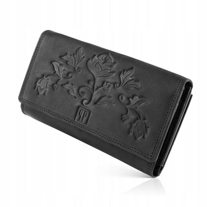 Moteriška odinė piniginė Paolo Peruzzi, juoda, supakuota į dėžutę, su RFID, vintage