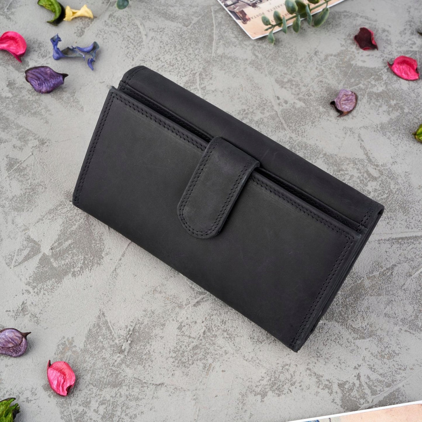 Moteriška odinė piniginė Paolo Peruzzi, juoda, supakuota į dėžutę, su RFID, vintage