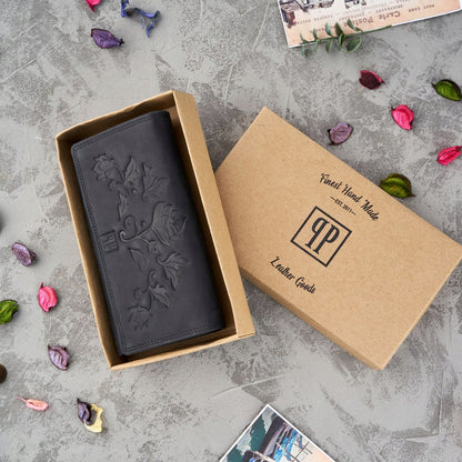 Moteriška odinė piniginė Paolo Peruzzi, juoda, supakuota į dėžutę, su RFID, vintage