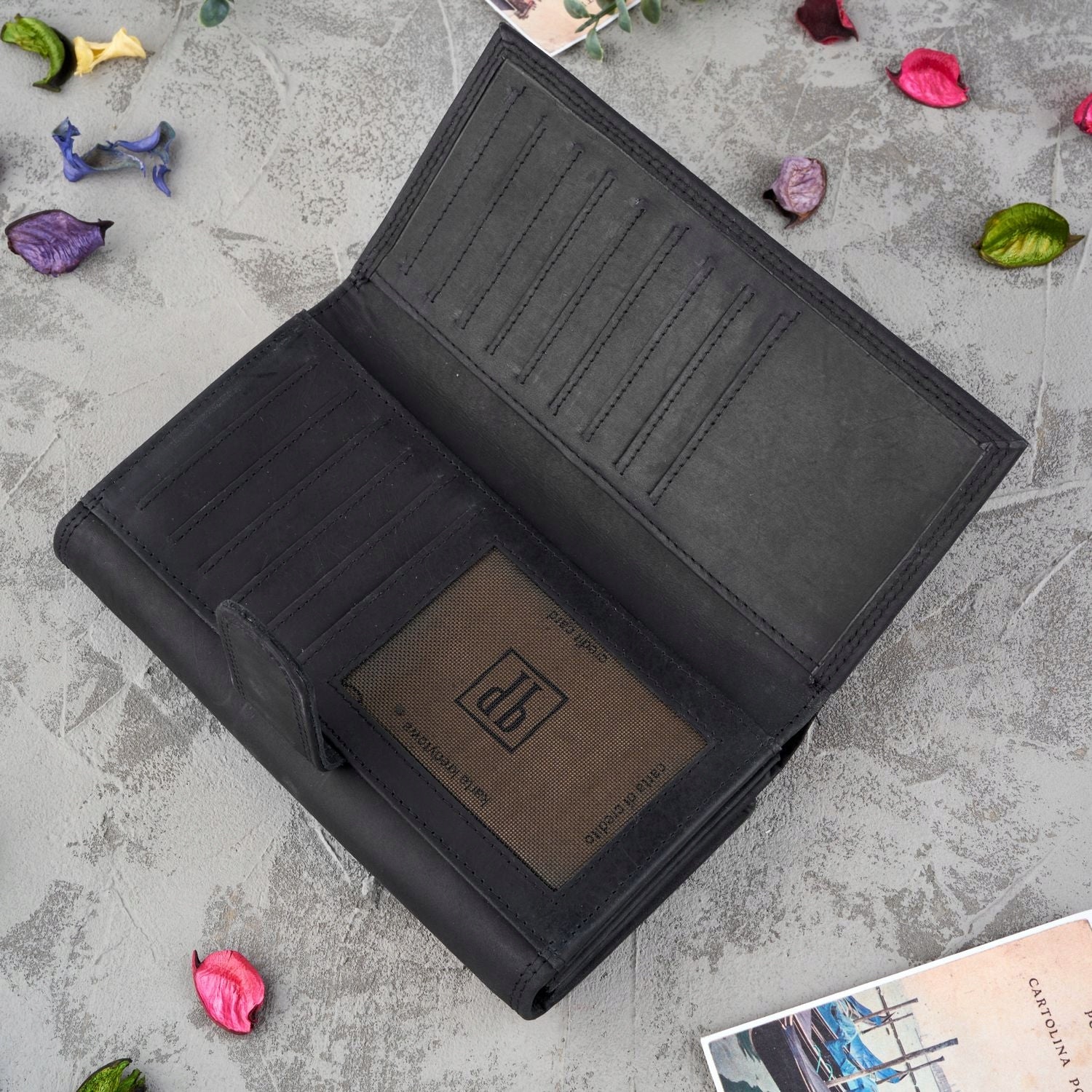 Moteriška odinė piniginė Paolo Peruzzi, juoda, supakuota į dėžutę, su RFID, vintage