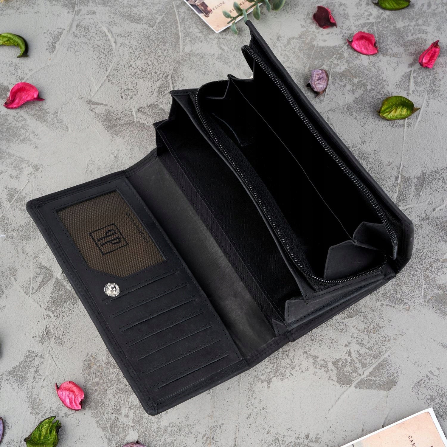 Moteriška odinė piniginė Paolo Peruzzi, juoda, supakuota į dėžutę, su RFID, vintage