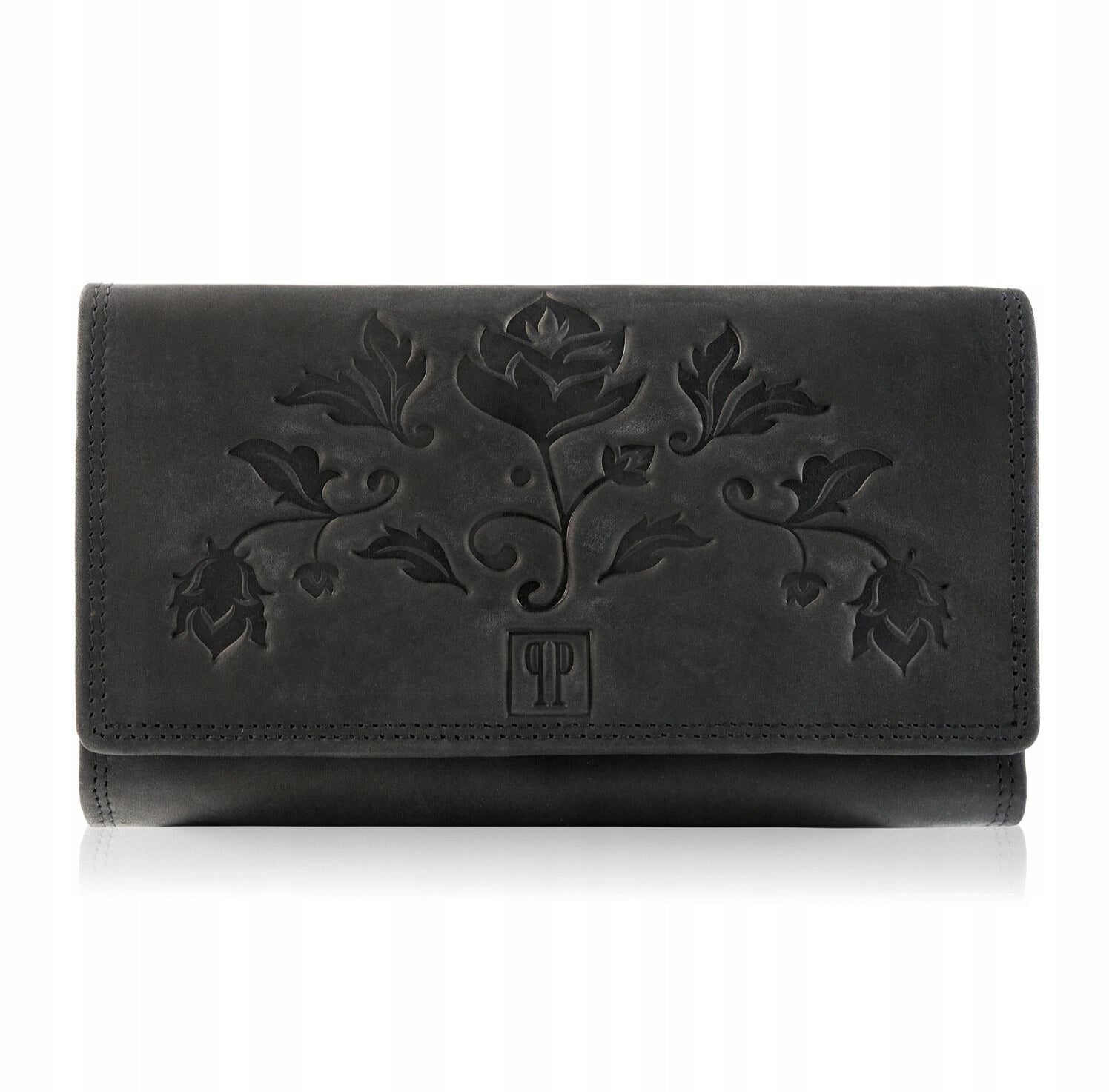 Moteriška odinė piniginė Paolo Peruzzi, juoda, supakuota į dėžutę, su RFID, vintage