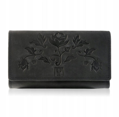 Moteriška odinė piniginė Paolo Peruzzi, juoda, supakuota į dėžutę, su RFID, vintage