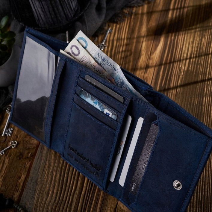 Moteriška odinė piniginė Paolo Peruzzi, tamsiai mėlyna, su RFID