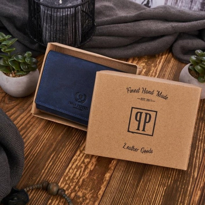 Moteriška odinė piniginė Paolo Peruzzi, tamsiai mėlyna, su RFID