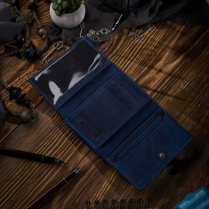 Moteriška odinė piniginė Paolo Peruzzi, tamsiai mėlyna, su RFID