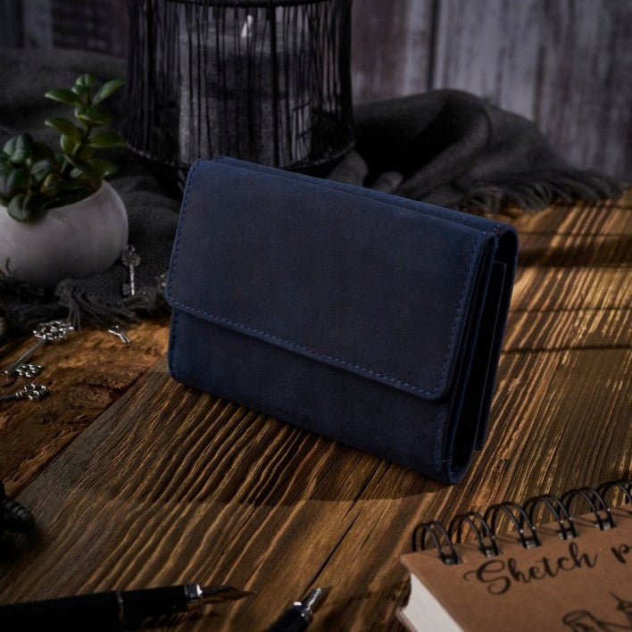 Moteriška odinė piniginė Paolo Peruzzi, tamsiai mėlyna, su RFID