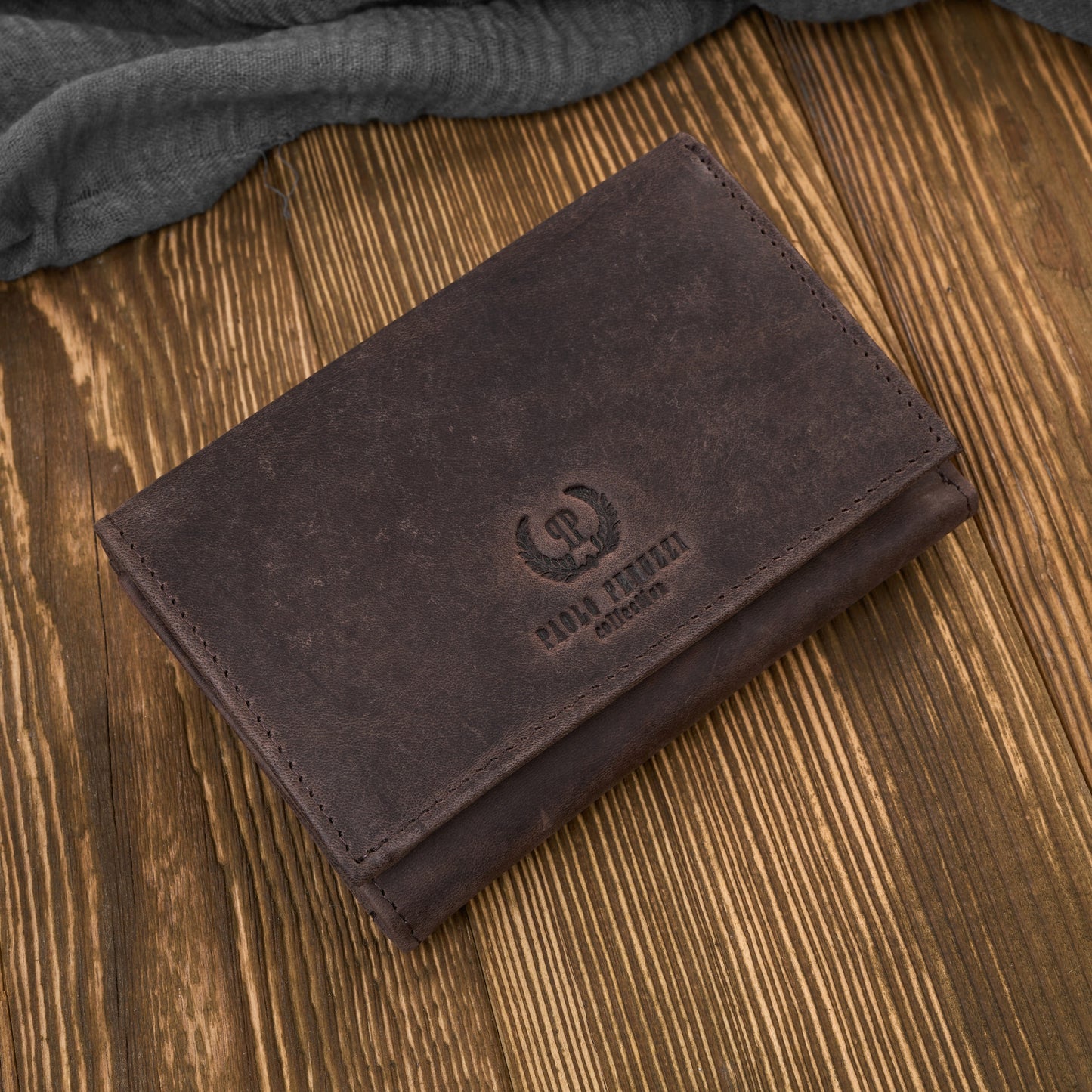 Moteriška piniginė ruda, natūrali oda, vintažinė, maža, su RFID Paolo Peruzzi