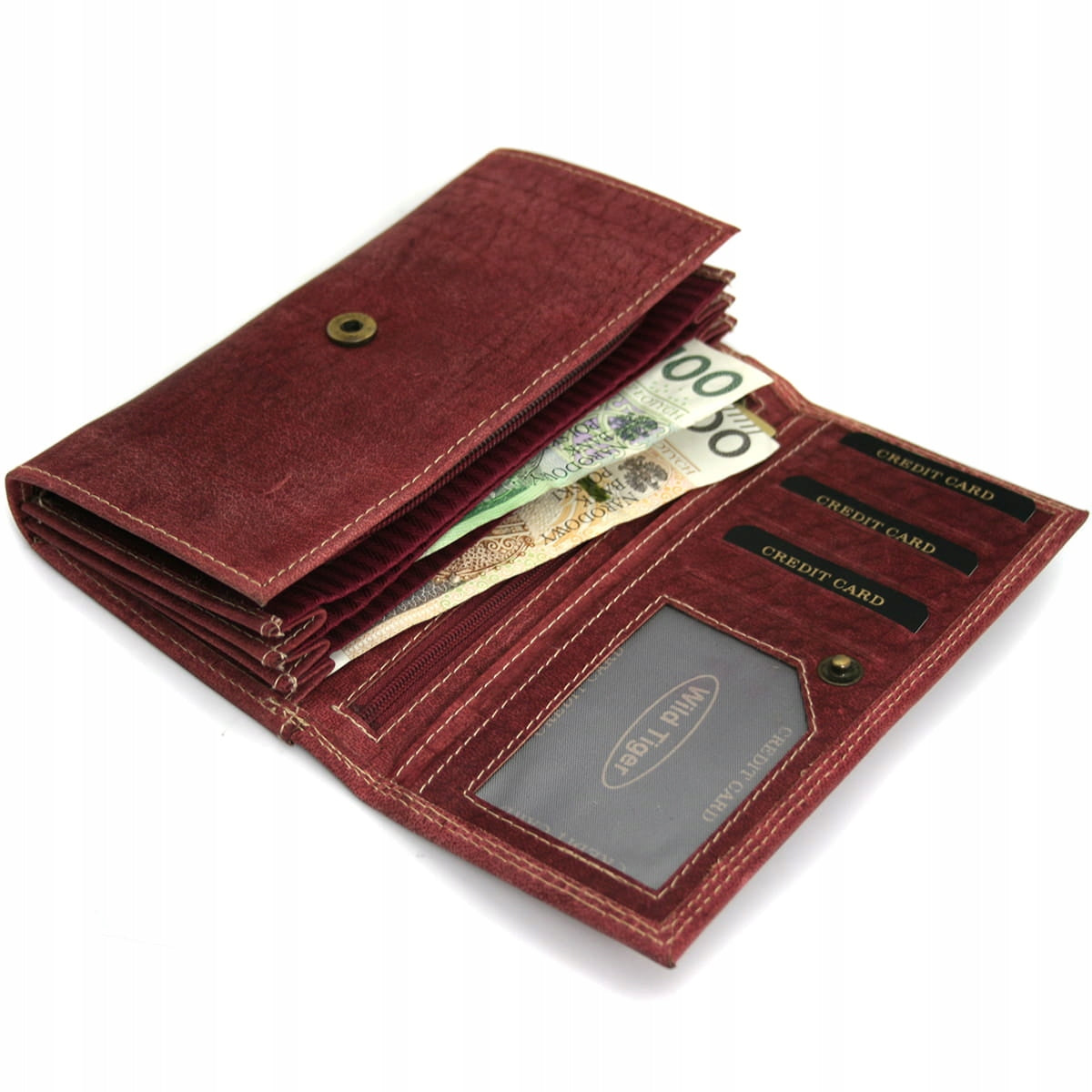 Moteriška piniginė nubuko oda Wild Tiger - tamsiai raudona