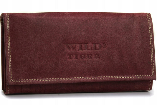 Moteriška piniginė nubuko oda Wild Tiger - tamsiai raudona
